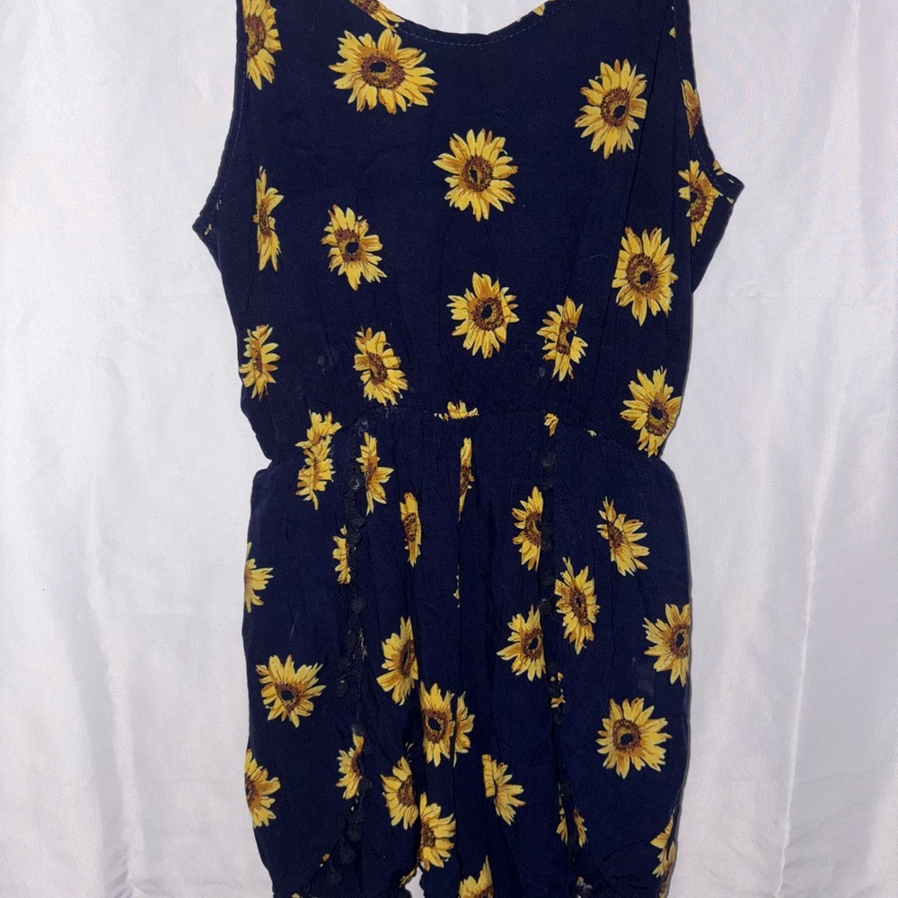 SHEIN Blue and Yellow Sunflower Jumpsuit NO BACK BUTTON